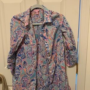 Lilly Pulitzer Seashell Print Swim Coverup in Light Blue, Pink, Navy